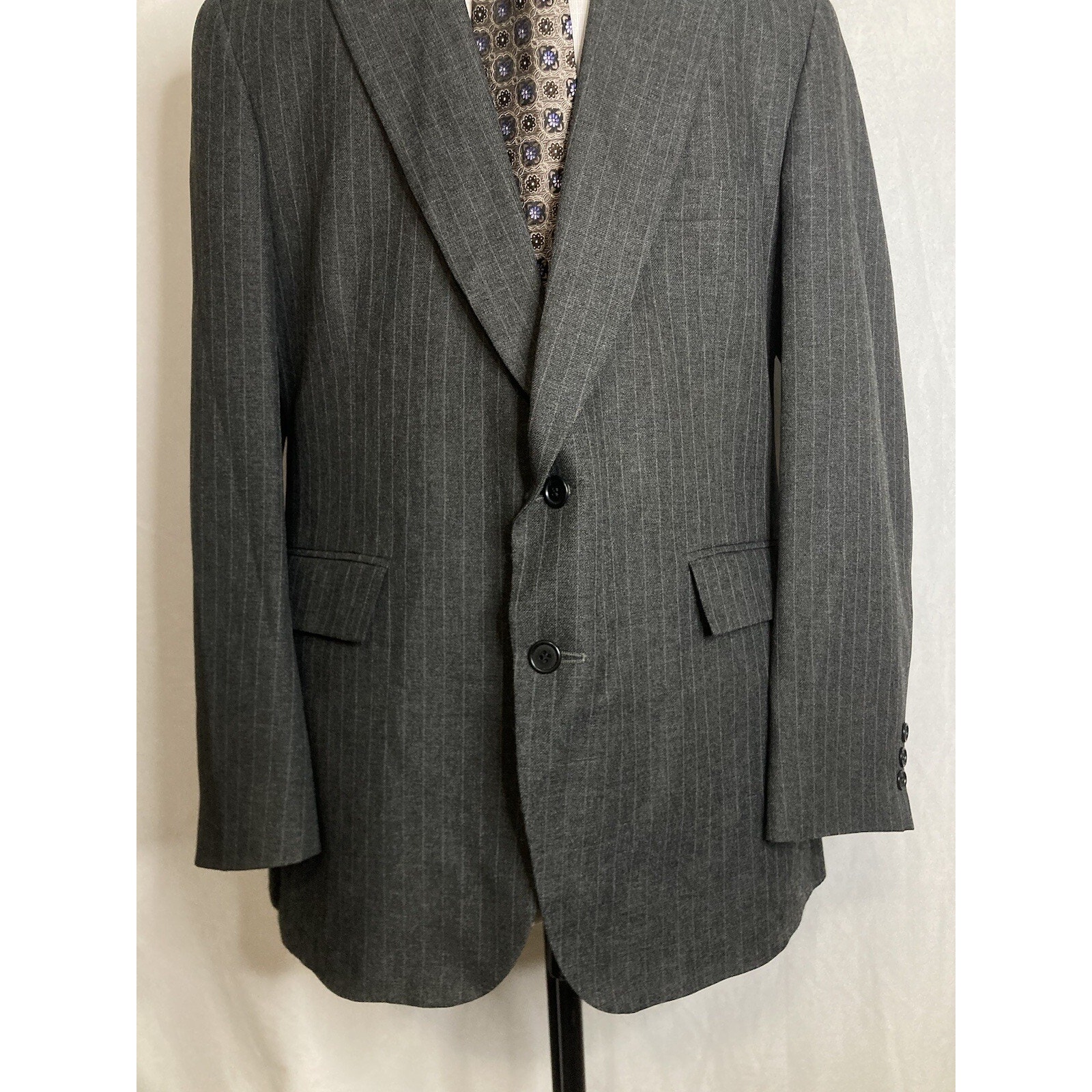 Mens 44r Blazer Gray Striped Wool 2xl 48" Sport Coat Suit Jacket Highland Park — image 5 of 8
